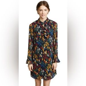 Tory Burch Livia Plissé Navy Floral Print Dress Size 6